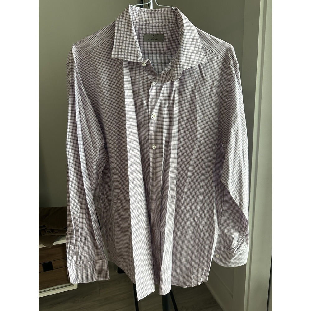 Canali  Shirt  46/18 Red Blue  Button Up Long‎ Sleeve Cotton Italy Mens